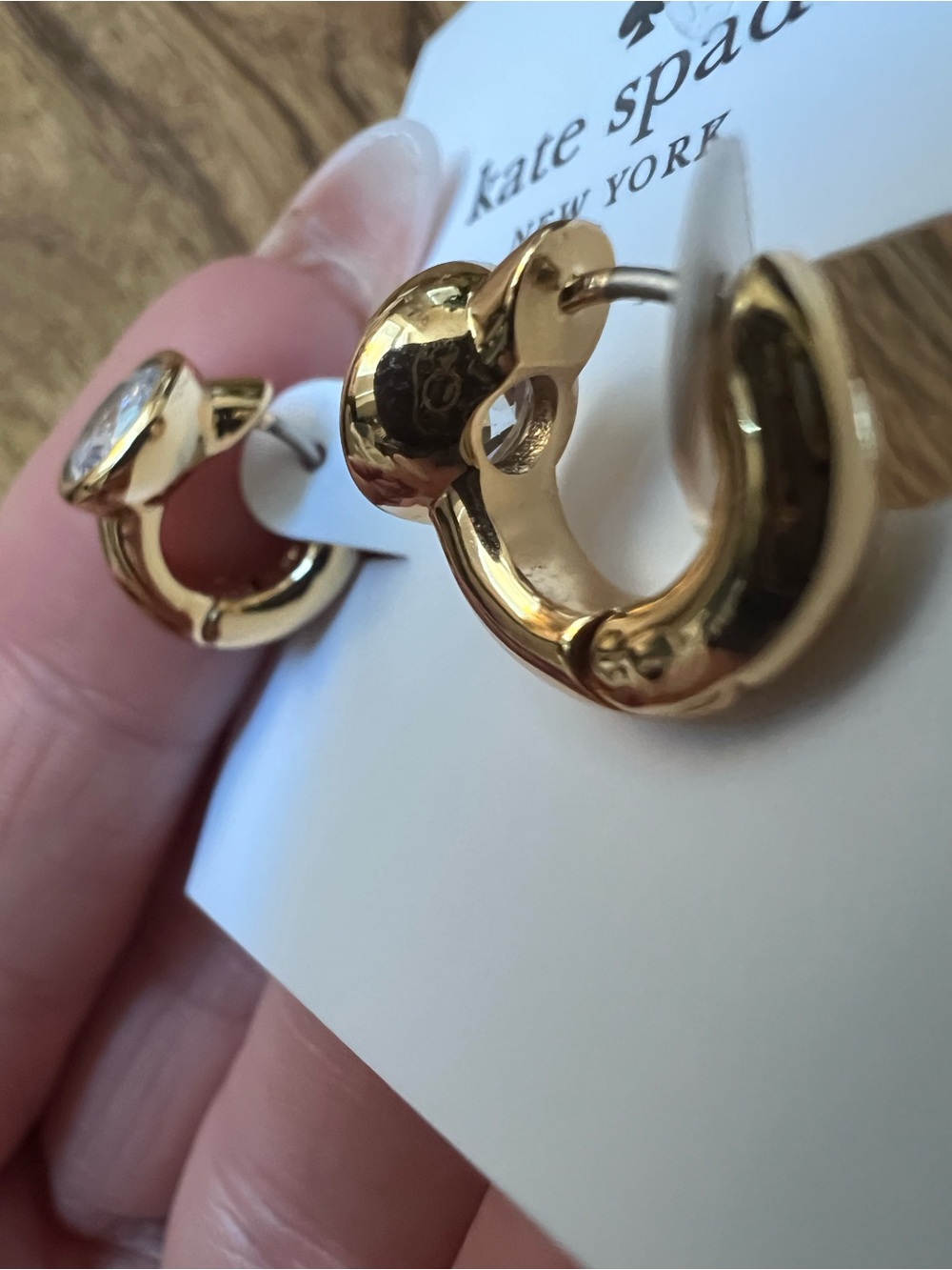 kate spade Gold Tone Huggie Hoop “keep sparking”and Crystal Stud Earrings - Picture 4 of 4